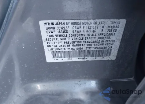 2010 Honda Fit z USA, uszkodzony, nr VIN JHMGE8H21AS017530